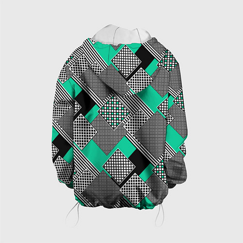 Детская куртка Черно бирюзовая абстрактная геометрия пэчворк / 3D-Белый – фото 2