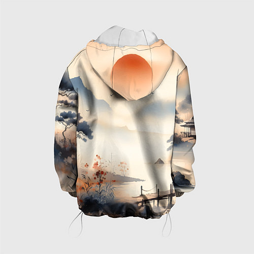 Детская куртка Таинственный Японский пейзаж - акварель / 3D-Белый – фото 2