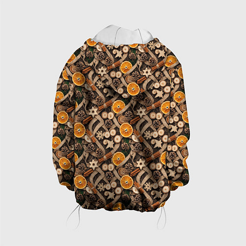 Детская куртка Новогодний орнамент с корицей и дольками апельсина / 3D-Белый – фото 2