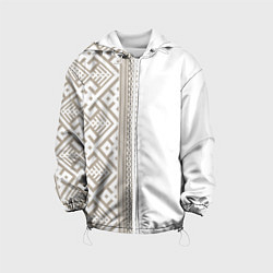 Куртка с капюшоном детская Узоры славянские в бежевом цвете, цвет: 3D-белый