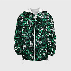 Куртка с капюшоном детская Имитация пайеток тёмно-зелёный, цвет: 3D-белый