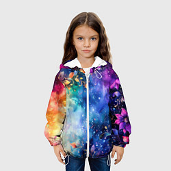 Куртка с капюшоном детская Волшебная светящаяся дымка с цветами, цвет: 3D-белый — фото 2