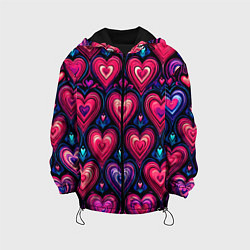 Куртка с капюшоном детская Большие розовые сердца паттерн, цвет: 3D-черный