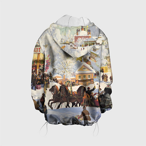 Детская куртка Русская тройка зимой - картина Масленица Кустодиев / 3D-Белый – фото 2