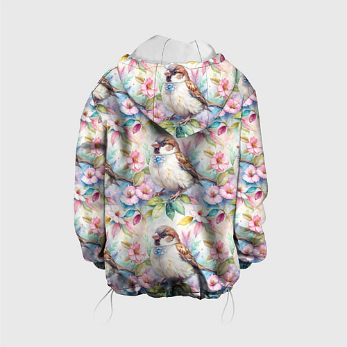 Детская куртка Воробей в ярких цветах паттерн / 3D-Белый – фото 2
