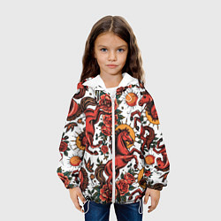 Куртка с капюшоном детская Красный конь в стиле татуировки, цвет: 3D-белый — фото 2