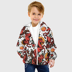 Куртка с капюшоном детская Красный конь в стиле татуировки, цвет: 3D-белый — фото 2