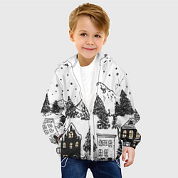 Куртка с капюшоном детская Заснеженный черно-белый город, цвет: 3D-белый — фото 2