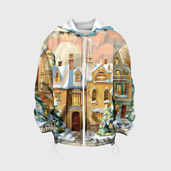 Куртка с капюшоном детская Новогодний город, цвет: 3D-белый