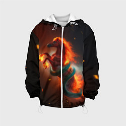 Куртка с капюшоном детская Смена зелёной змеи на красную огненную лошадь, цвет: 3D-белый