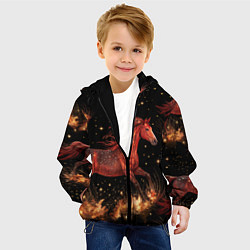 Куртка с капюшоном детская Огненные лошади - паттерн, цвет: 3D-черный — фото 2