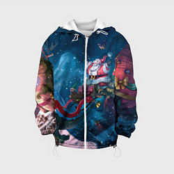 Куртка с капюшоном детская Санта с динозавром, цвет: 3D-белый