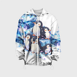 Куртка с капюшоном детская Пингвины и лёд, цвет: 3D-белый