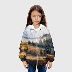 Куртка с капюшоном детская Туман в горах, цвет: 3D-белый — фото 2