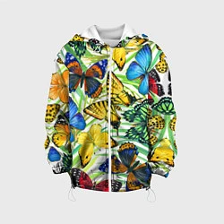Куртка с капюшоном детская Тропические бабочки, цвет: 3D-белый