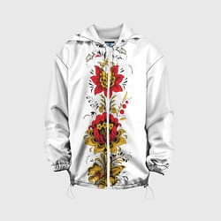Куртка с капюшоном детская Хохлома: цветы, цвет: 3D-белый