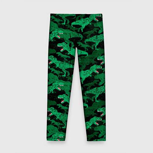 Детские легинсы Зелёные тираннозавры - камуфляж / 3D-принт – фото 2