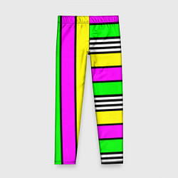 Леггинсы для девочки Полосатый неоновый модный узор, цвет: 3D-принт