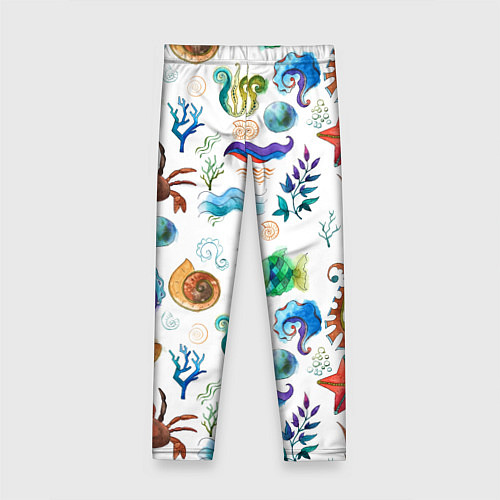 Детские легинсы Морской паттерн с крабами и водорослями / 3D-принт – фото 2