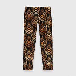 Леггинсы для девочки Золотые черепа на черном фоне, цвет: 3D-принт