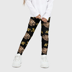 Леггинсы для девочки Цветы и листья на черном фоне, цвет: 3D-принт — фото 2