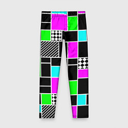 Леггинсы для девочки Неоновый геометрический узор на черном, цвет: 3D-принт