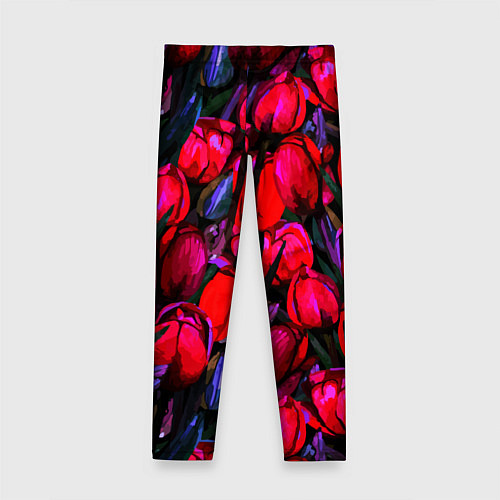 Детские легинсы Тюльпаны - поле красных цветов / 3D-принт – фото 2