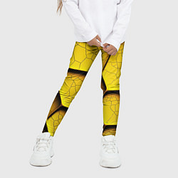 Леггинсы для девочки Желтые шестиугольники с трещинами - объемная текст, цвет: 3D-принт — фото 2