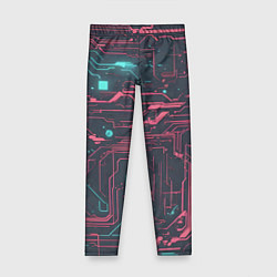 Леггинсы для девочки Кибер схемы Розовый и голубой, цвет: 3D-принт