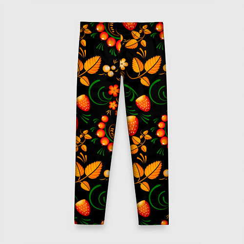 Детские легинсы Хохлома - цветы и ягоды / 3D-принт – фото 2