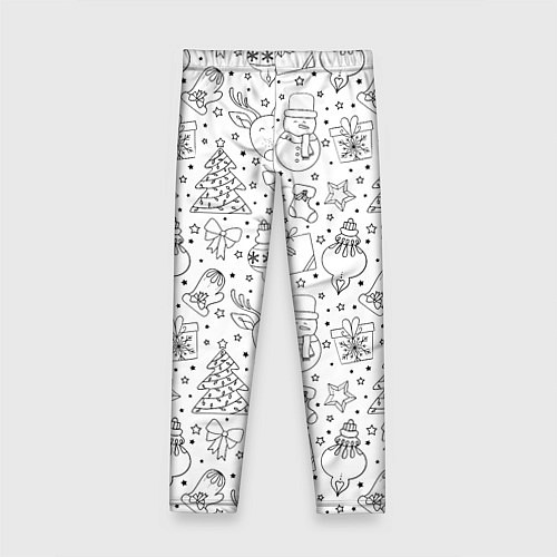 Детские легинсы Черно-белый новогодний патерн / 3D-принт – фото 2