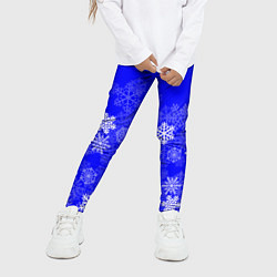 Леггинсы для девочки Снежинки на синем, цвет: 3D-принт — фото 2