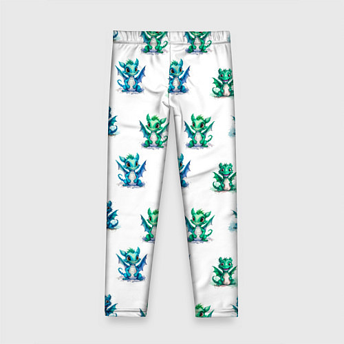 Детские легинсы Дракончики зеленые и синие - паттерн акварельный / 3D-принт – фото 2