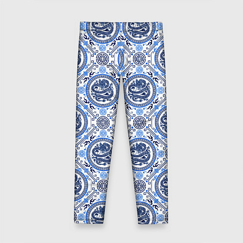 Детские легинсы Драконы в стиле гжели / 3D-принт – фото 2