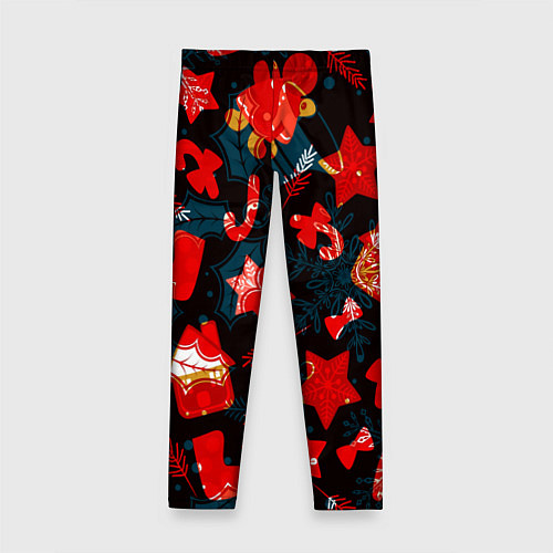 Детские легинсы Рождественские узоры красные / 3D-принт – фото 2
