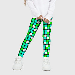 Леггинсы для девочки Зелёные и белые квадраты, цвет: 3D-принт — фото 2