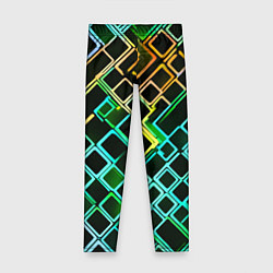 Детские легинсы Жёлто-синие квадраты на чёрном фоне