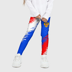 Леггинсы для девочки Триколор штрихи с гербор РФ, цвет: 3D-принт — фото 2