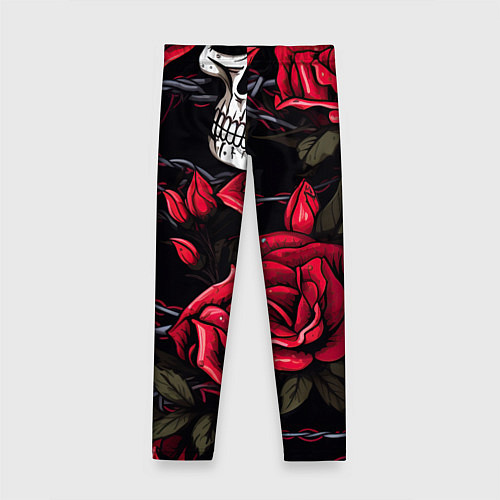 Детские легинсы Череп и красные розы / 3D-принт – фото 2
