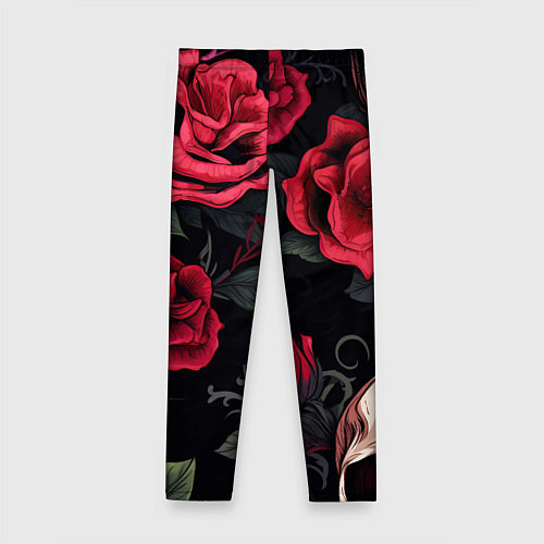 Детские легинсы Черепа с красными розами / 3D-принт – фото 2