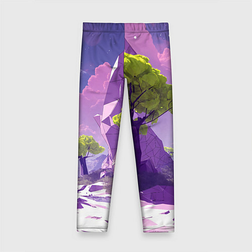 Детские легинсы Фиолетовые горы зеленые деревья и космос / 3D-принт – фото 2