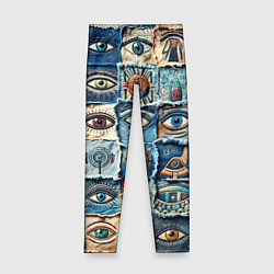 Леггинсы для девочки Глаза на джинсах пэчворк, цвет: 3D-принт