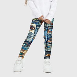 Леггинсы для девочки Глаза на джинсах пэчворк, цвет: 3D-принт — фото 2