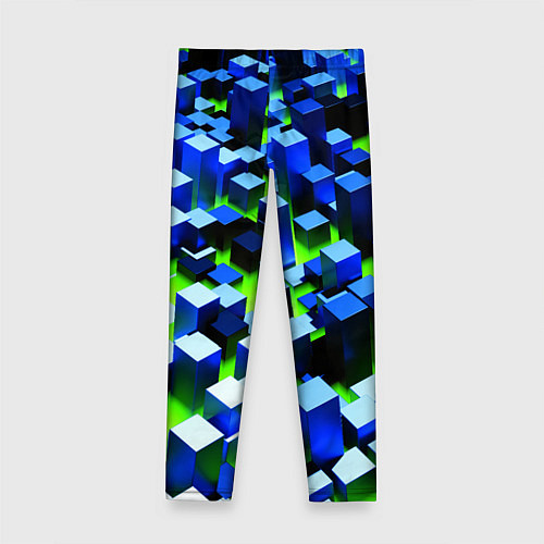 Детские легинсы Синие блоки в зеленом тумане / 3D-принт – фото 2