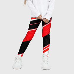 Леггинсы для девочки Красно-белые полосы и чёрный фон, цвет: 3D-принт — фото 2