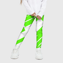 Леггинсы для девочки Зелёные широкие линии на белом фоне, цвет: 3D-принт — фото 2