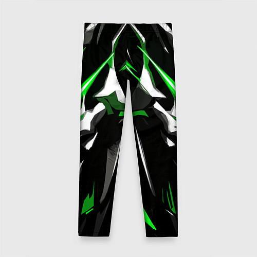 Детские легинсы Абстрактный белый череп и зелёные полосы / 3D-принт – фото 2