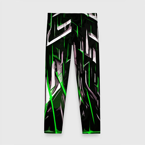 Детские легинсы Зелёно-белые вертикальные полосы на чёрном фоне / 3D-принт – фото 2