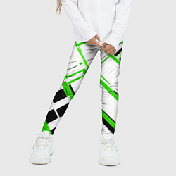 Леггинсы для девочки Зелёно-чёрные полосы на белом фоне, цвет: 3D-принт — фото 2