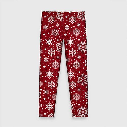 Детские легинсы Новогодний узор - белые снежинки на красном фоне / 3D-принт – фото 2